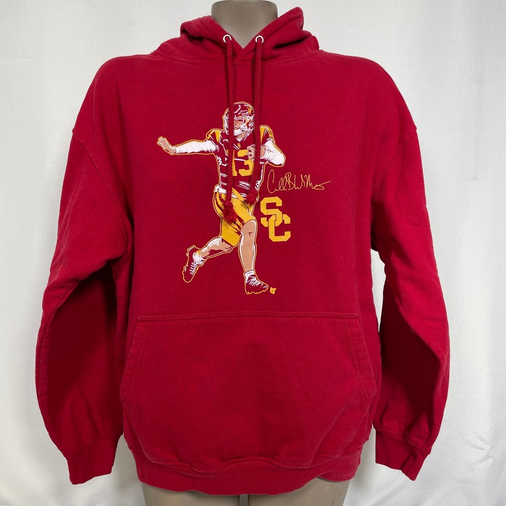 Caleb Williams #13 USC Trojans BreakingT Red Heisman Pose Hoodie Women's LARGE